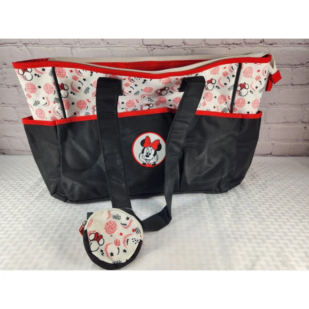 Disney Baby Minnie Mouse Diaper Bag Tote Black Red